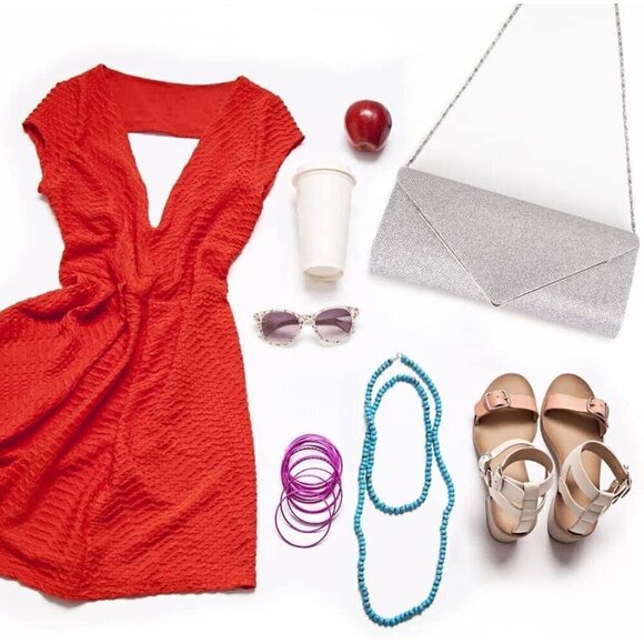 Women Sliver Larcenciel Sparkel Envelope Clutch Detachable Chain Evening bag - Picture 6 of 7